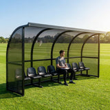 Fixed team shelter with aluminium frame and polycarbonate panels for sports