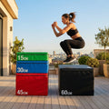 Plyometric jump boxes in various colours and heights for gym workouts