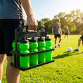 Set of 10 BPA-free 750ml sports water bottles with foldable carrier