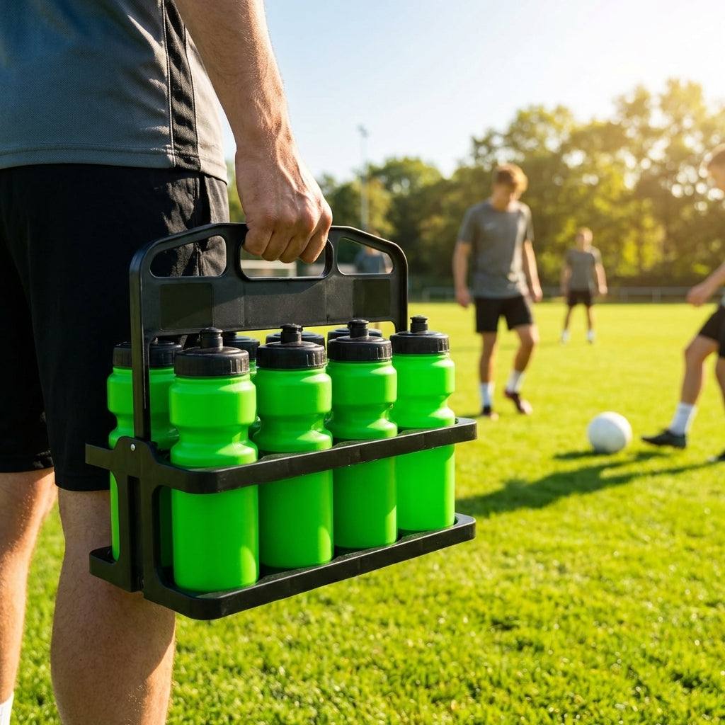 Set of 10 BPA-free 750ml sports water bottles with foldable carrier