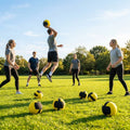 7in cloth dodgeball in red, blue, and yellow/black, perfect for indoor sports