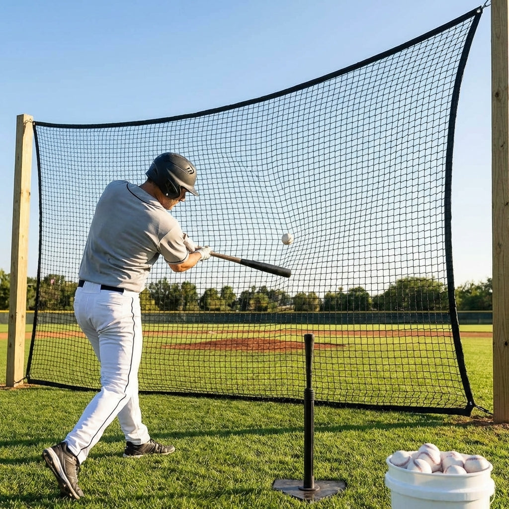Heavy-duty baseball netting panels for indoor and outdoor use