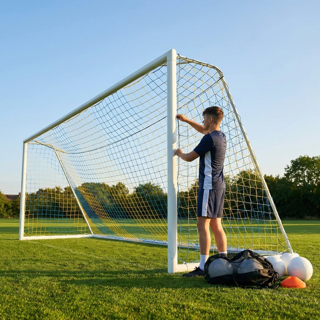 Football goal nets 24 x 8 ft, durable HDPE for clubs and schools