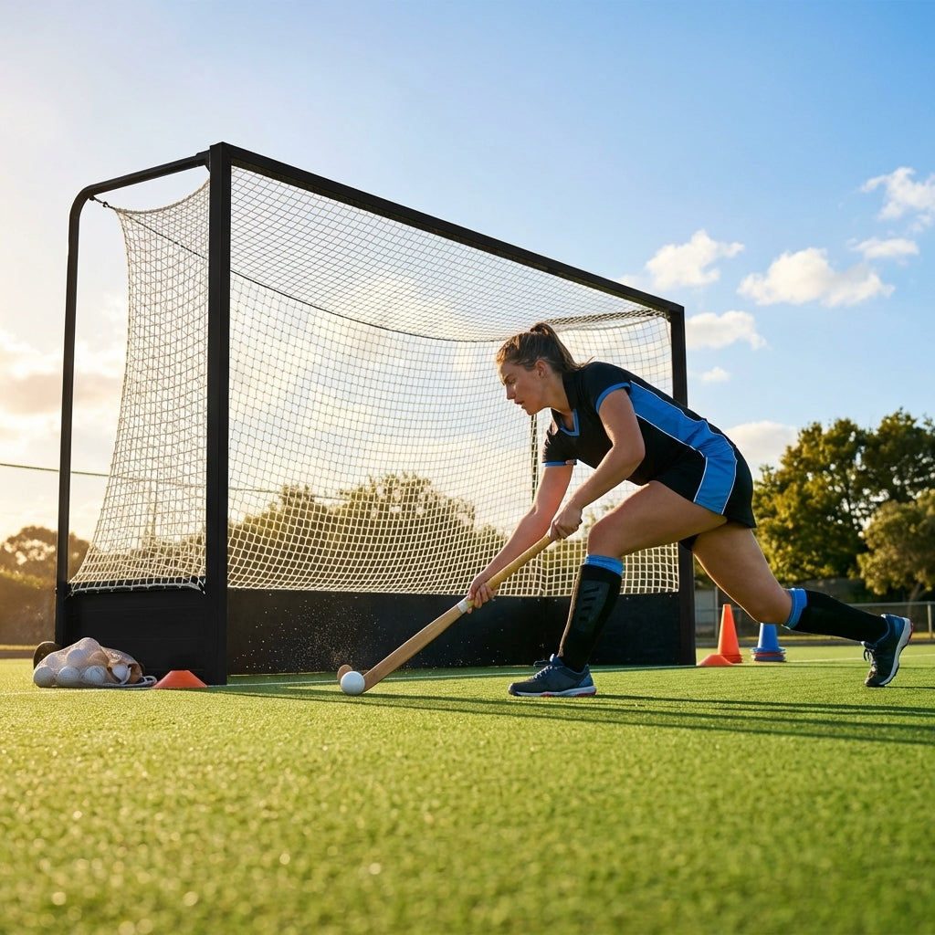 Aluminium hockey goal with reinforced frame for professional use