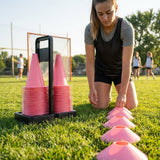 Lacrosse training marker cones in various vibrant colours