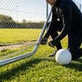 Galvanised steel goal anchor chains securing sports goals