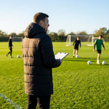 Longline padded coat in black and navy blue, water-repellent for training