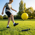 Football kick trainer with adjustable neoprene belt and training ball