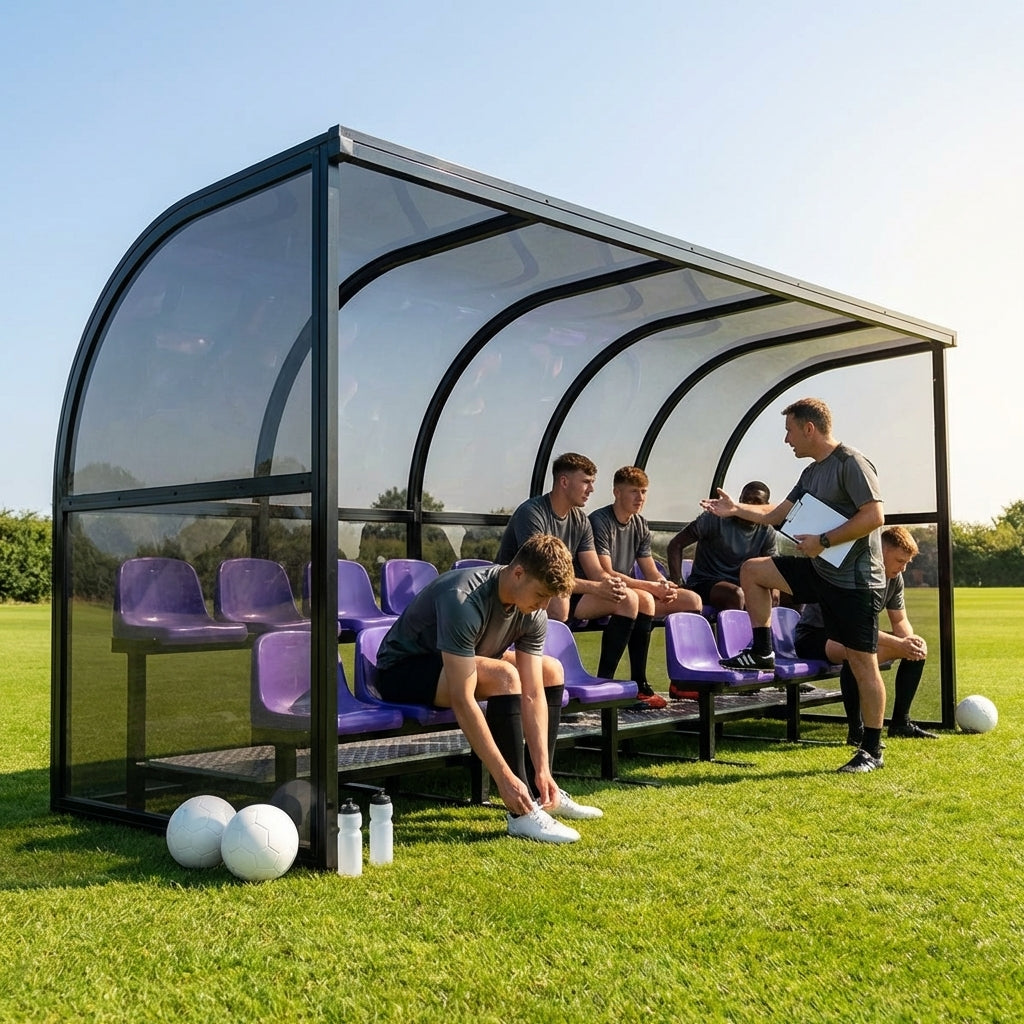 Aluminium team shelter with 16/22 seats for sports venues