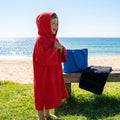 Cotton Towel Poncho in Red, Aqua Blue, and Black for Beach and Pool Use