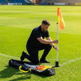 Football corner poles with fluro yellow/orange flags