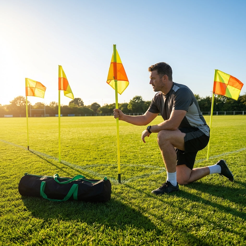 Rugby Corner Flags Set with PVC Poles and High Visibility Flags