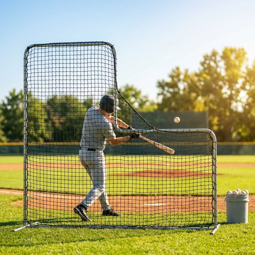 Black baseball batting cage nets made from HDPP twine for indoor and outdoor use