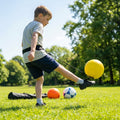 Football kick trainer with adjustable neoprene belt and training ball