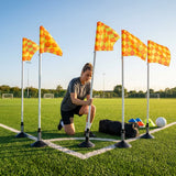 Football corner flag set with PVC poles and rubber bases