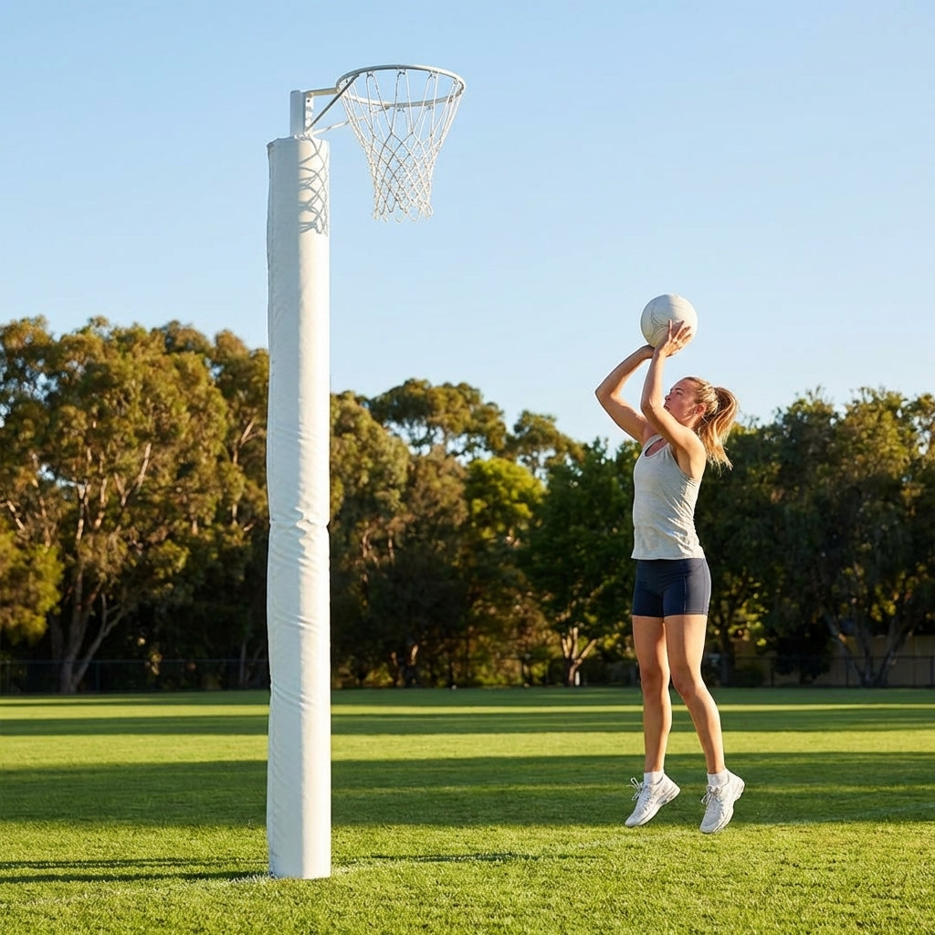 Netball posts with aluminium construction and adjustable height
