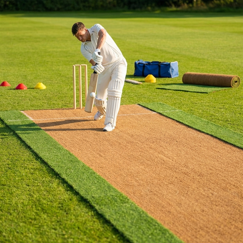 4m wide cricket matting with brown wicket and green surround