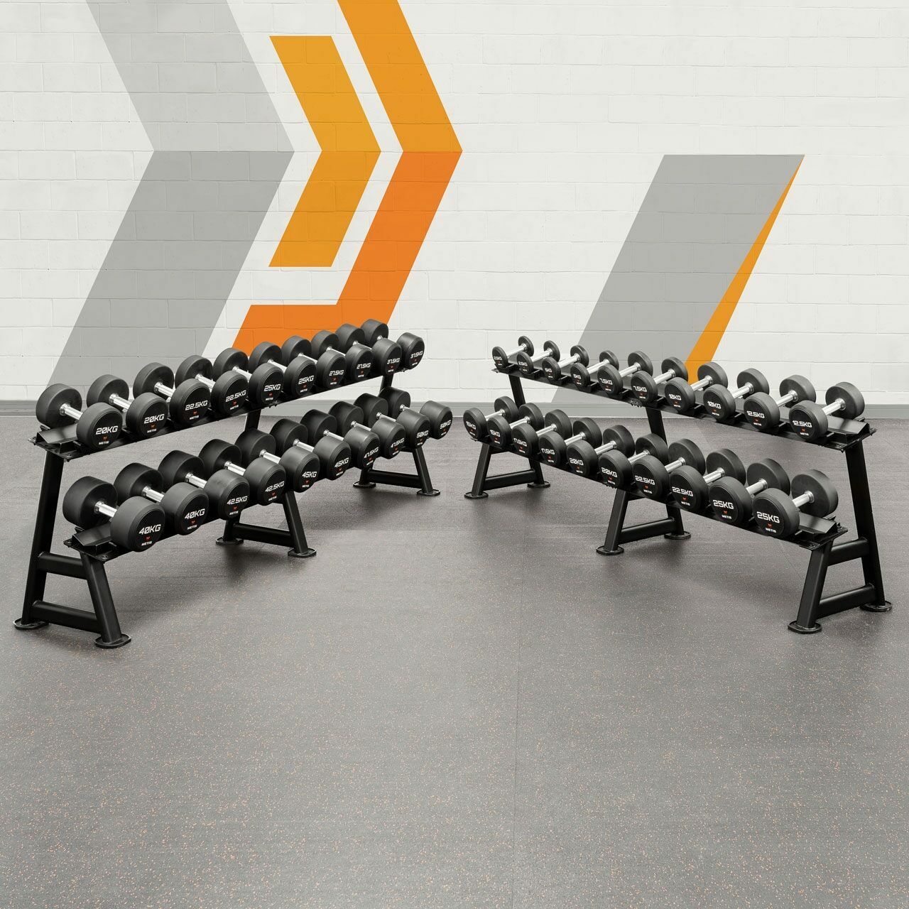 Urethane dumbbells with steel core, ideal for gyms