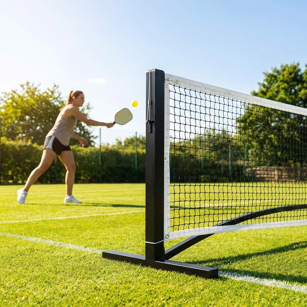 Freestanding aluminium pickleball posts with wheels