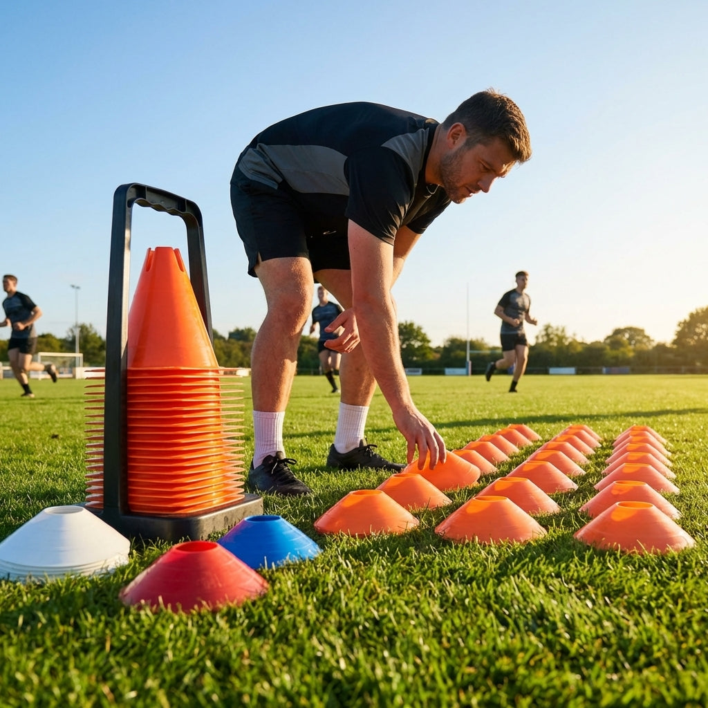 Rugby Training Marker Cones in multiple colours with cone stand