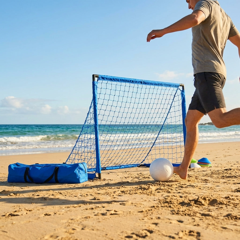 Beach football goal with fluorescent net and aluminium frame