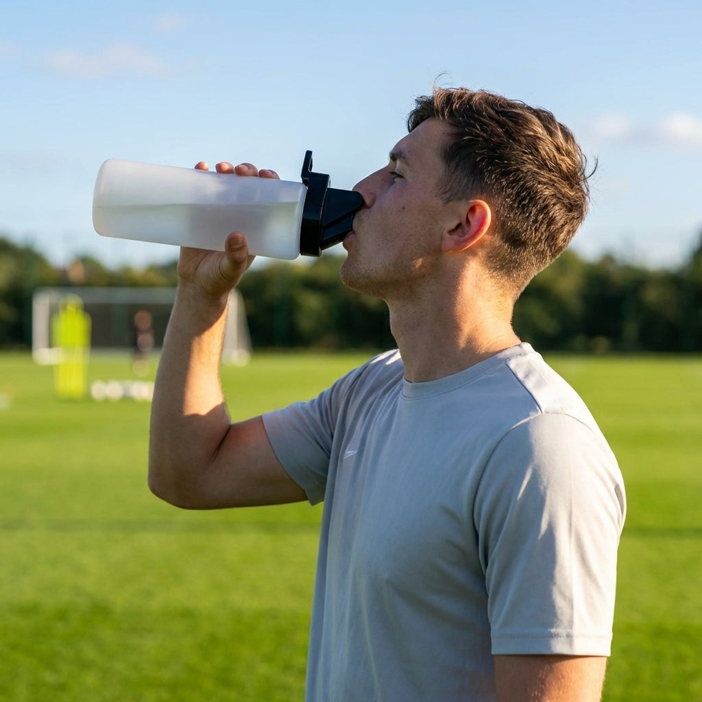 Hygienic water bottle with contactless nozzle for sports use
