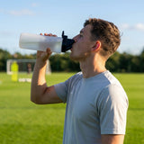Hygienic water bottle with contactless nozzle for sports use