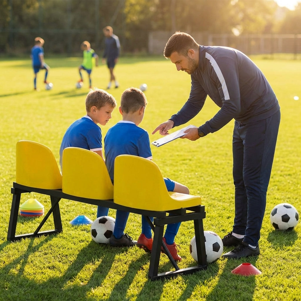 Aluminium sports bench with HDPE seats for indoor and outdoor use