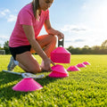 Lacrosse training marker cones in various vibrant colours