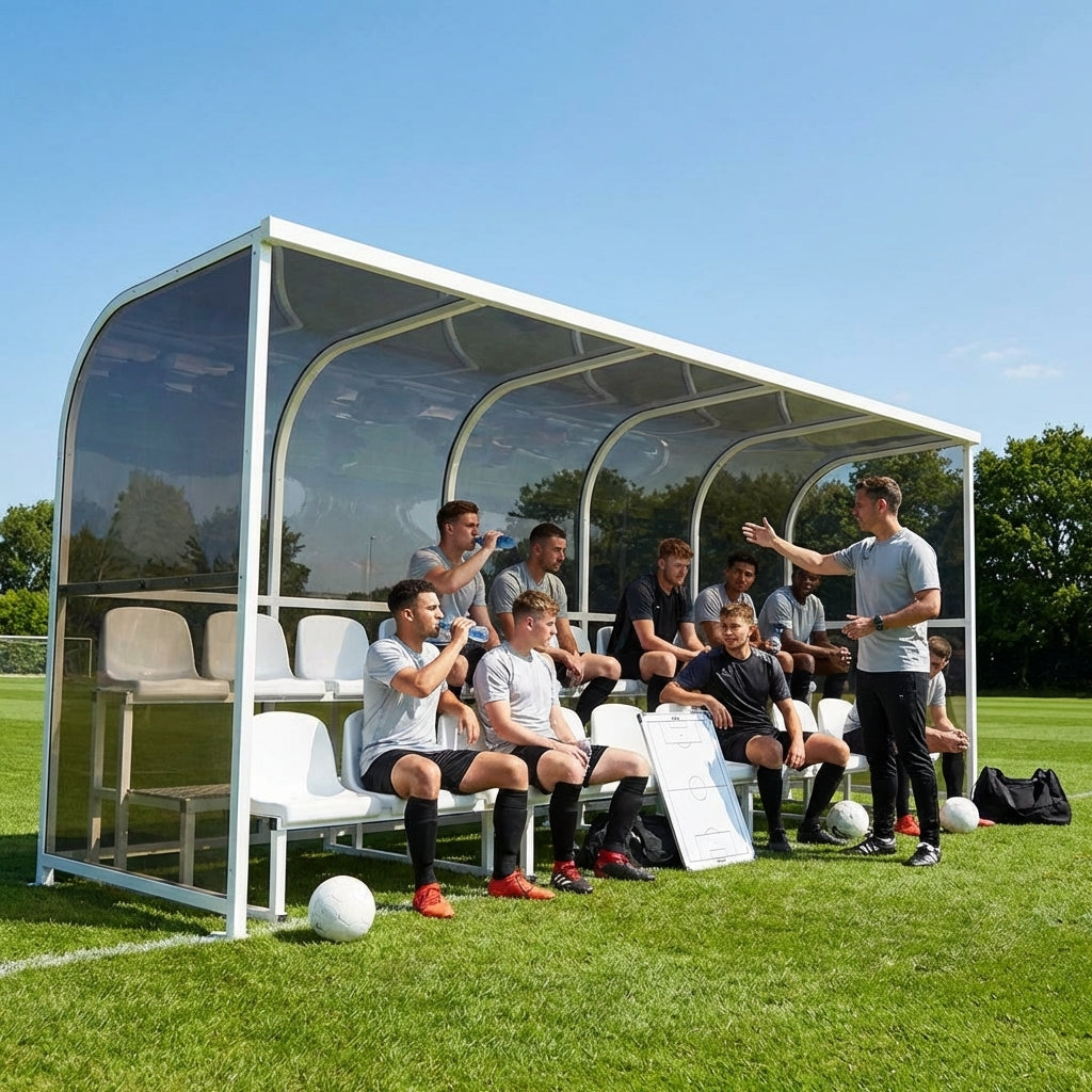 Aluminium team shelter with 16/22 seats for sports venues