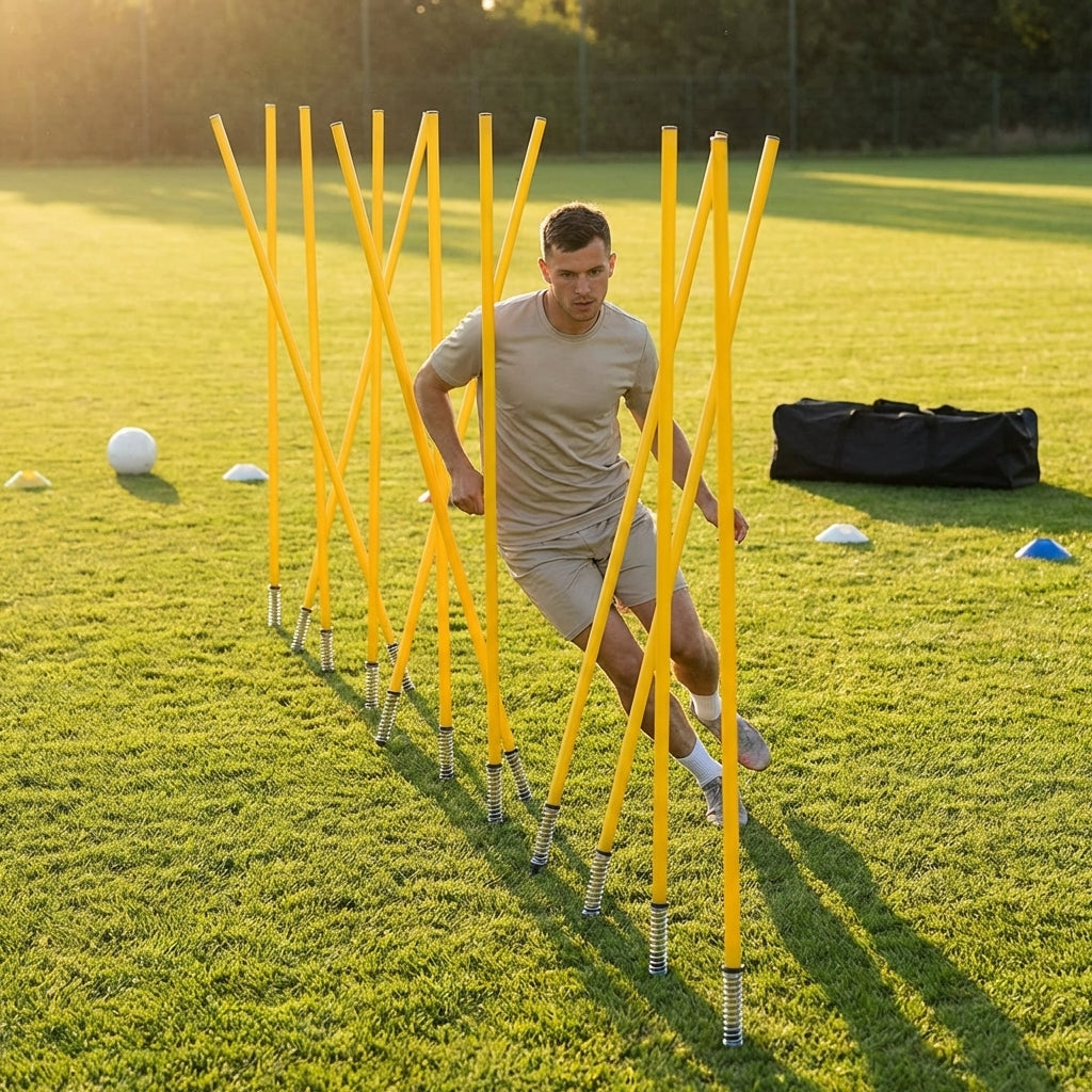 Aussie Rules Slalom Poles in fluorescent yellow for training