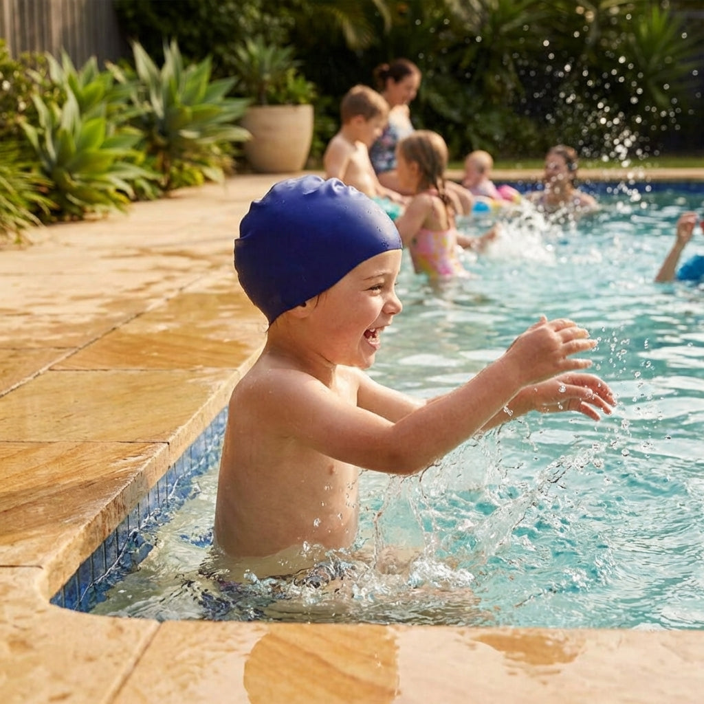 Kids' silicone swimming caps in a variety of colours for pool use