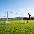 Steel football goal with galvanised steel frame for outdoor use