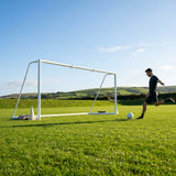 Steel football goal with galvanised steel frame for outdoor use