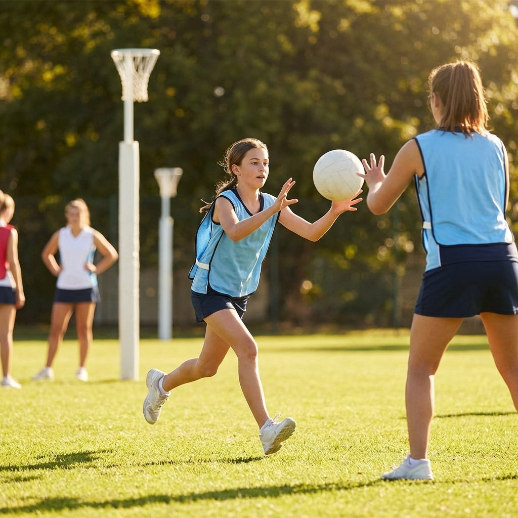 Vibrant netball bibs made of polyester mesh for schools and clubs