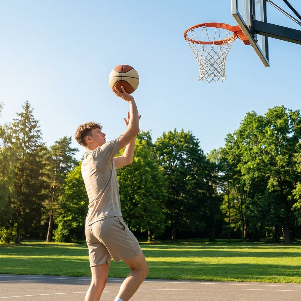 Basketball made of microfibre leather suitable for indoor and outdoor use