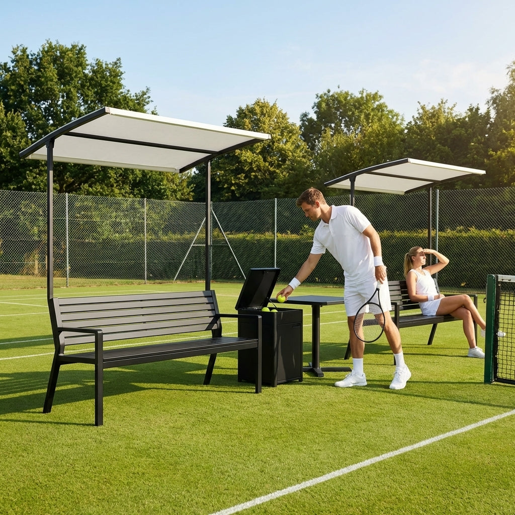 Aluminium tennis court bench in green for tournament use