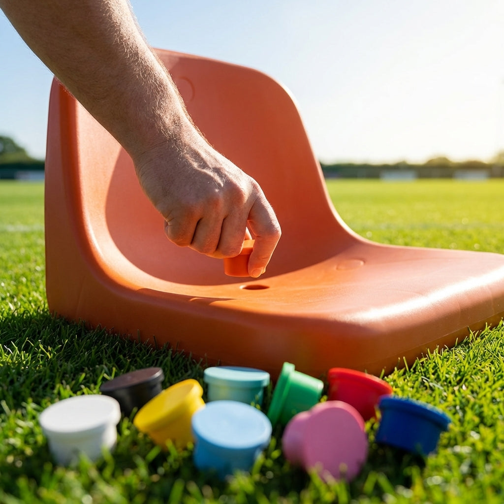 Replacement bungs for dugout seats in various colours