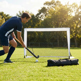 Pop up hockey goals with durable steel frame for indoor and outdoor use