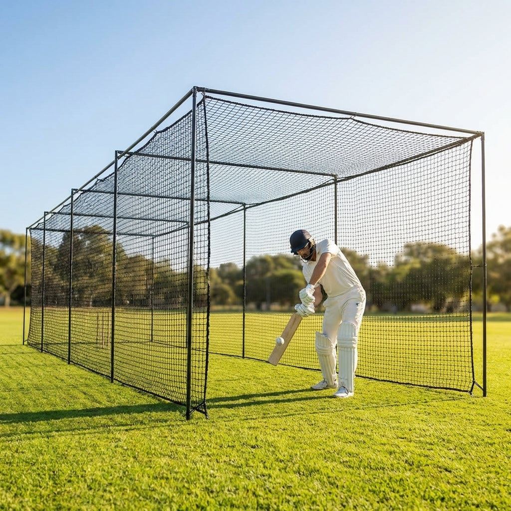 Cricket nets made from HDPE, available in various sizes for indoor and outdoor use