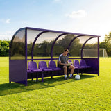 Fixed team shelter with aluminium frame and polycarbonate panels for sports