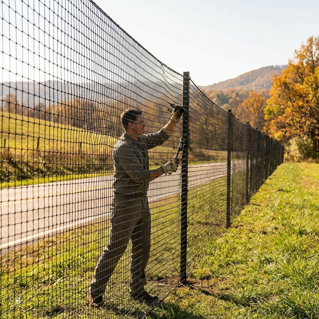 Black anti-litter netting made from HDPP twine for building sites