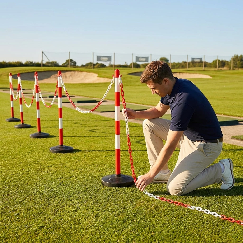 Freestanding Plastic Post & Chain Barrier Set for crowd control