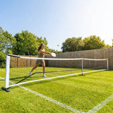 Portable pickleball net with steel frame and polyester netting