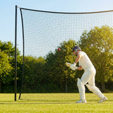 Ball stop netting system with steel posts and HDPP netting