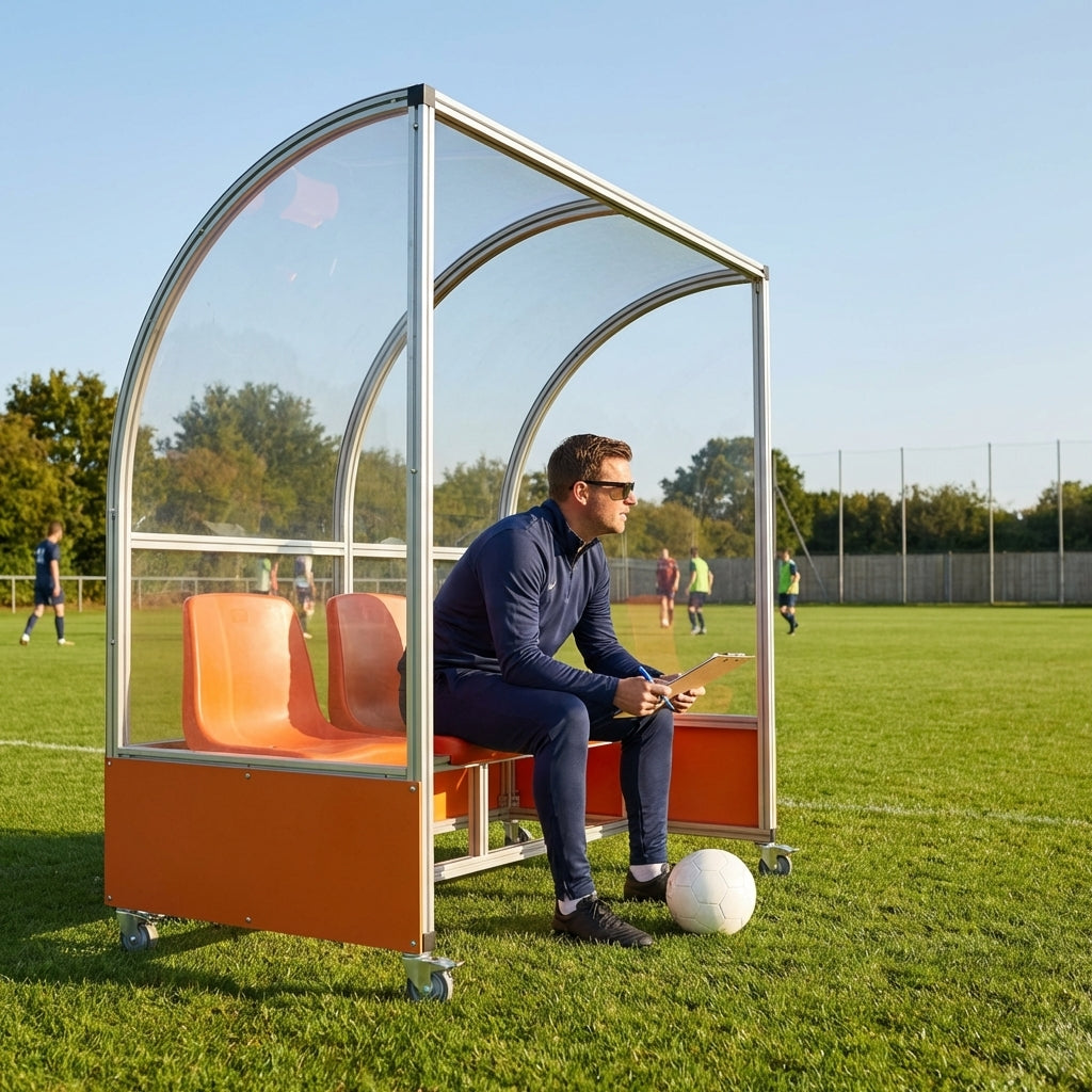 Sports team shelter with aluminium frame and multiple colour options