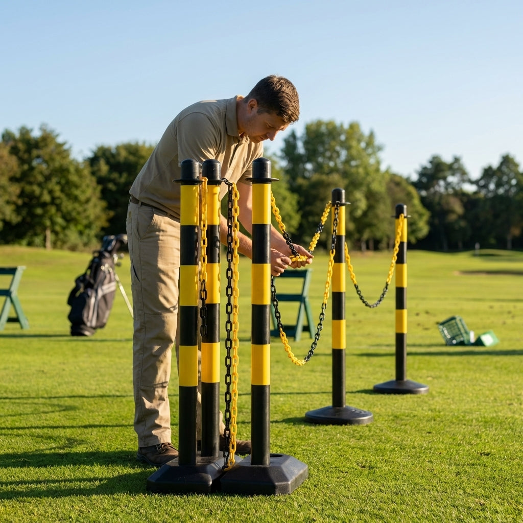 Freestanding Plastic Post & Chain Barrier Set for crowd control