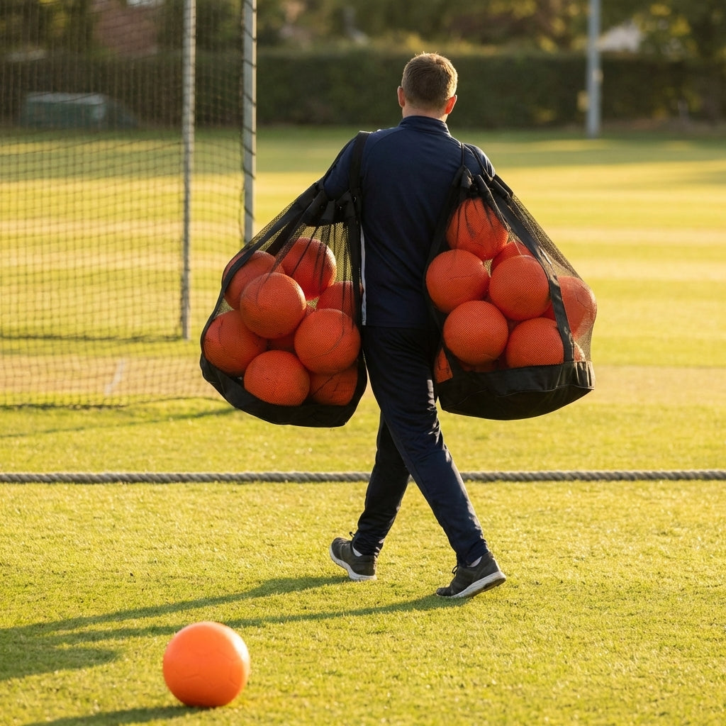 Football carry bag with 12 footballs, durable mesh