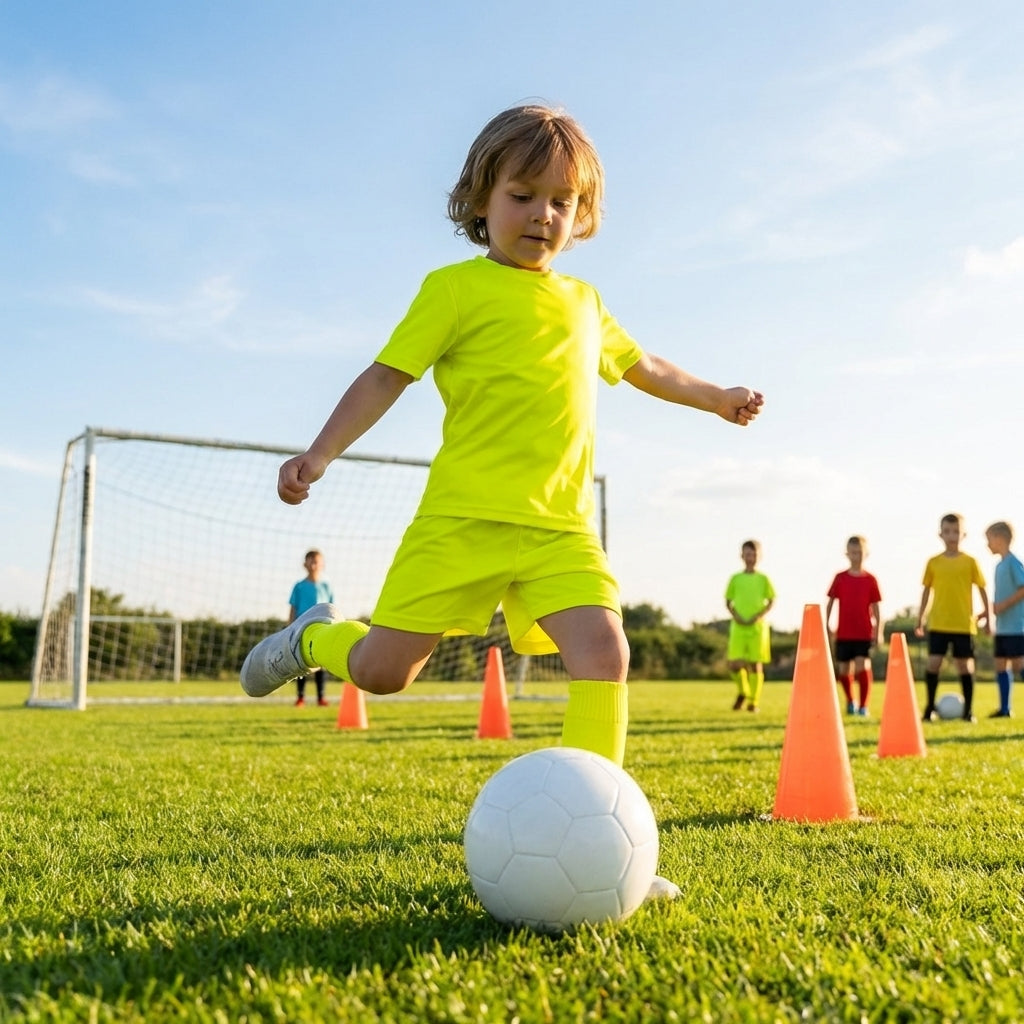 Kids' football kit in multicolour with shirt, shorts, and socks