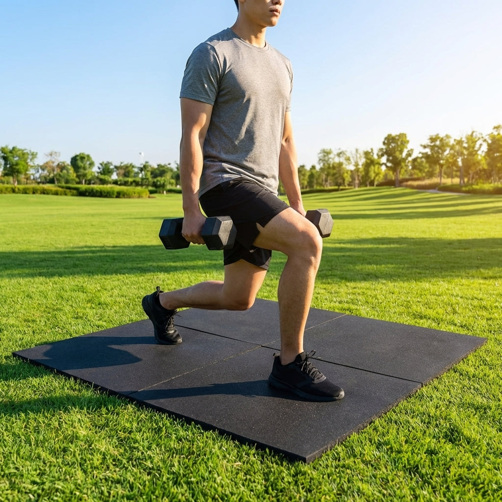 Rubber gym flooring mats, 50cm x 50cm, recycled rubber